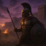 kampfszene trojanischer krieg lilafarbener himmel